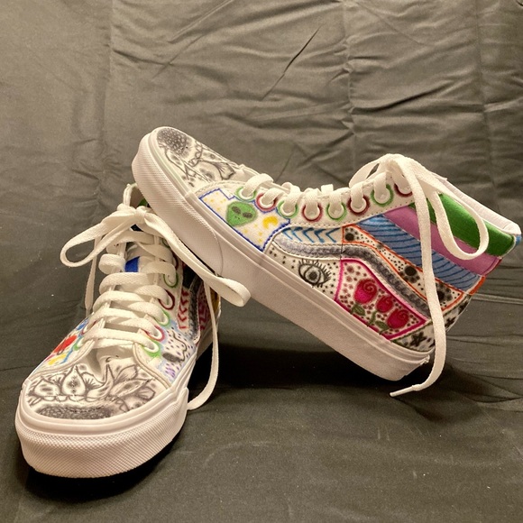 Vans Shoes - New! Vans “ off the wall” Custom colored graffiti skateboard, canvas high-tops